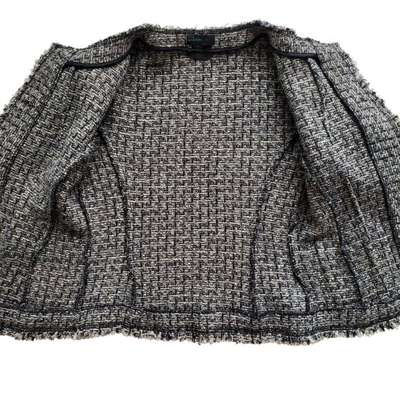 Boucle Tweed Jacket Clueless Chic Preppy Posh Academia Frayed Trim Cropped XS - Picture 8 of 16